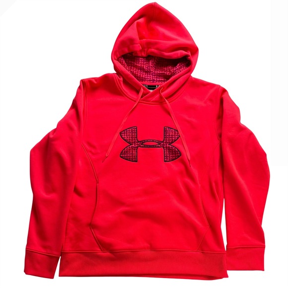 Under Armour Tops - Under Armour Women Large pink Logo Hoodie Semi-Fitted Fleece Pullover Sweatshirt